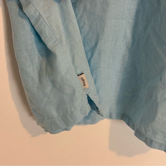 Orvis Outdoors Blue Linen Rayon Blend Cap Sleeve Collared Shirt Top SZ XXL - Picture 4 of 8